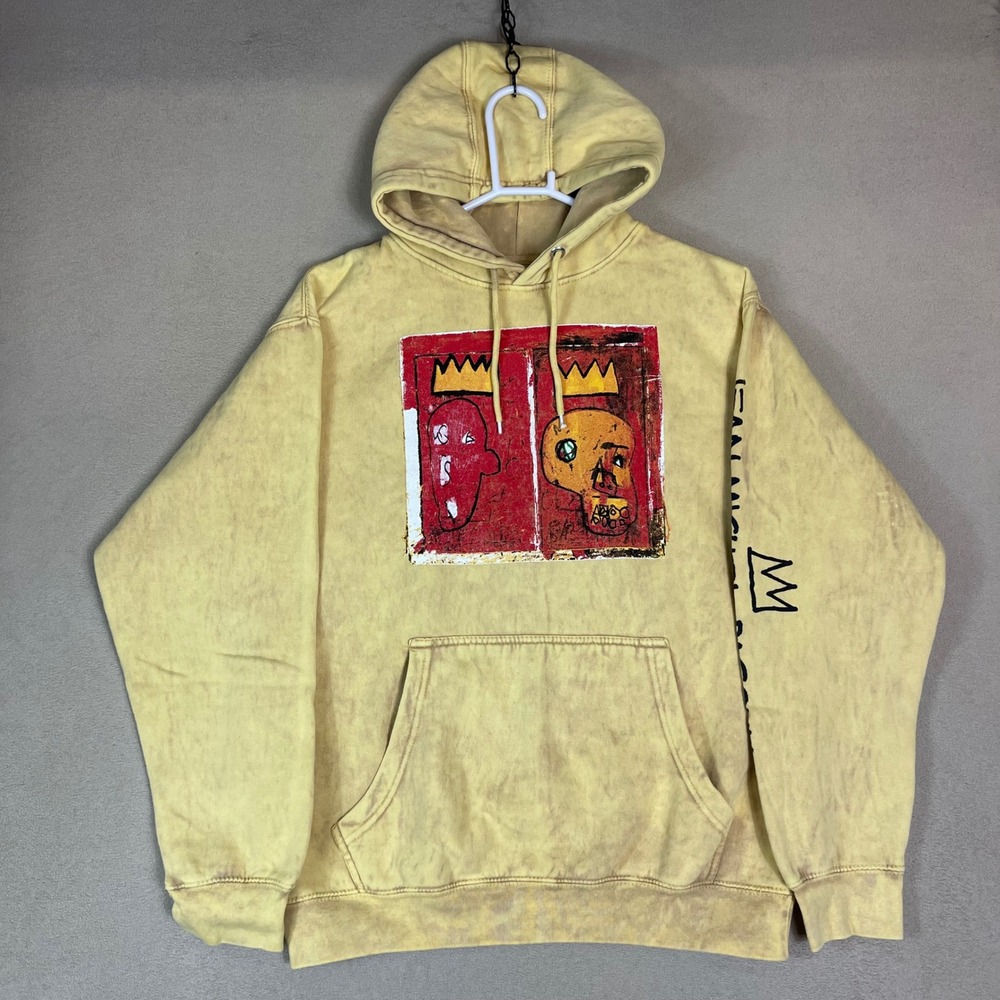 Jean‎ Michel Basquiat Ripple Hoodie Yellow Graphic Print Art Cotton Blend